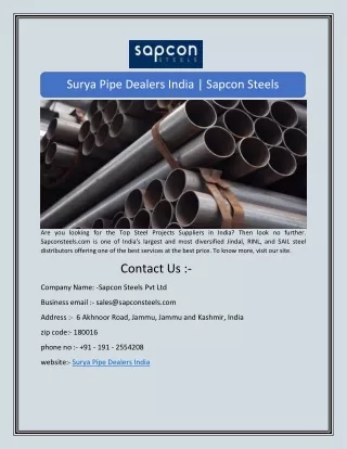 surya pipe dealers india sapcon steels