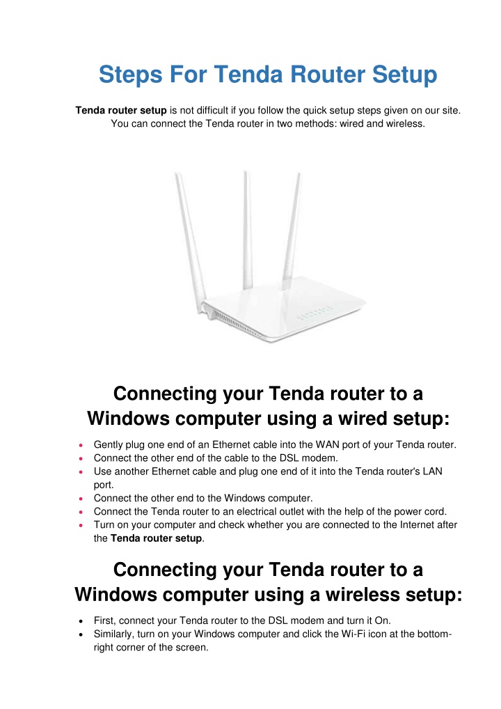 steps for tenda router setup