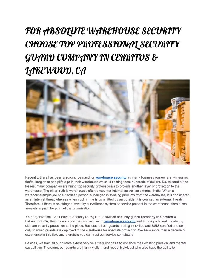 for absolute warehouse security choose