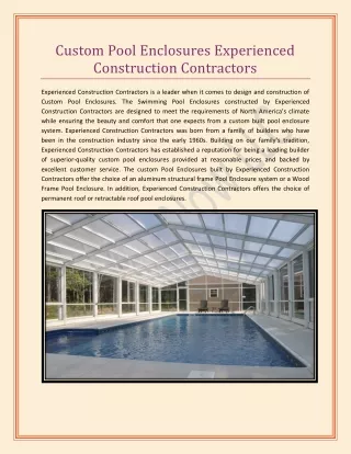 custom pool enclosures experienced construction