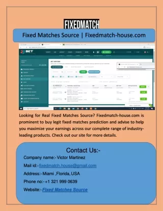 fixed matches source fixedmatch house com