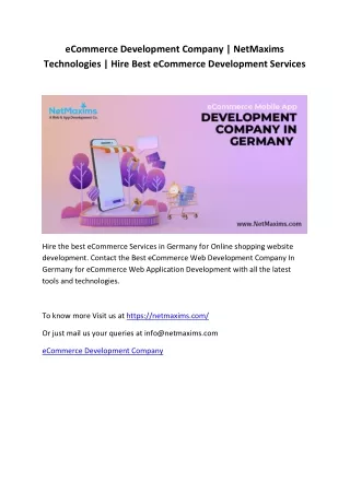 eCommerce Development Company | NetMaxims Technologies | Hire Best eCommerce Development Services