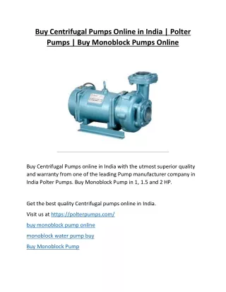 Buy Centrifugal Pumps Online in India | Polter Pumps | Buy Monoblock Pumps Online