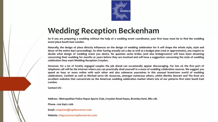 wedding reception beckenham