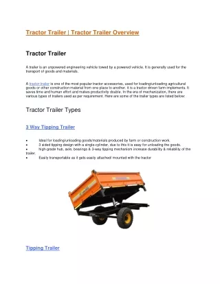 Tractor Trailer for Sale in India