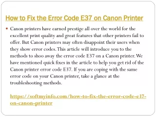 How to Fix the Error Code E37 on Canon Printer