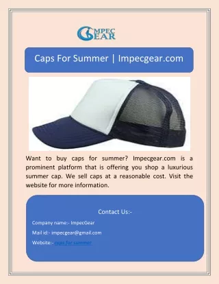 Caps For Summer | Impecgear.com