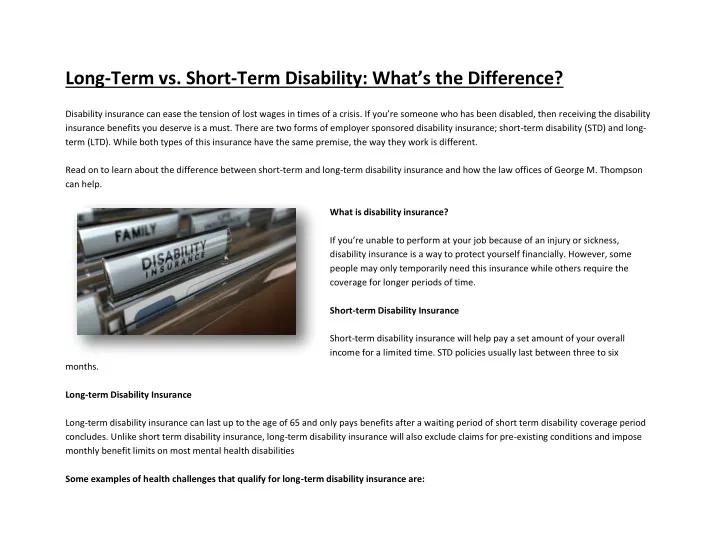long term vs short term disability what