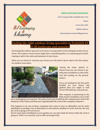 Finding the right outdoor living specialist in Peekskill NY @ IM landscape and masonry