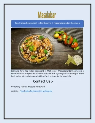 Top Indian Restaurant in Melbourne | masalabarandgrill.com.au