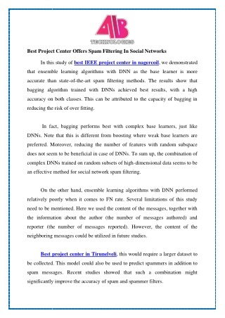 best project center offers spam filtering