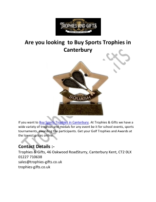 Are you looking  to Buy Sports Trophies in Canterbury