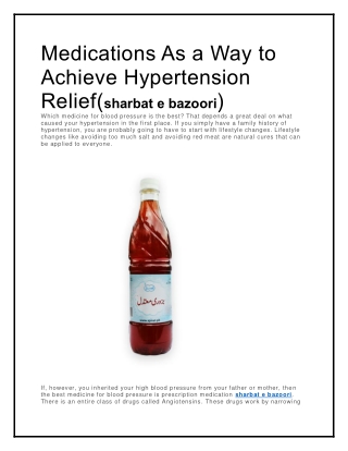 Medications As a Way to Achieve Hypertension Relief(sharbat e bazoori)