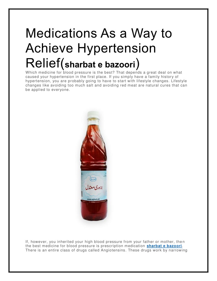 medications as a way to achieve hypertension