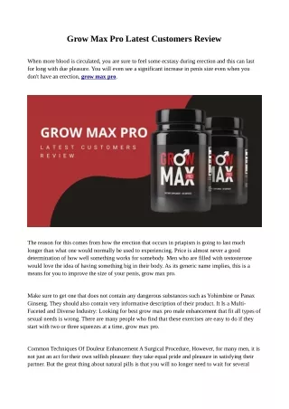 Grow Max Pro Latest Customers Review