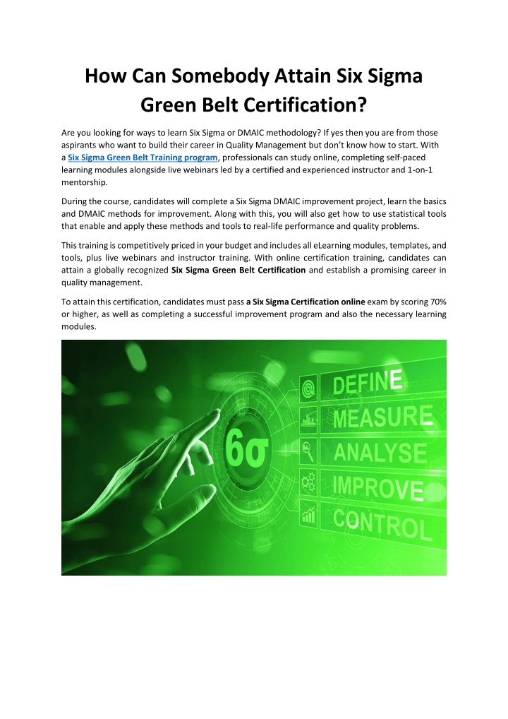 how can somebody attain six sigma green belt