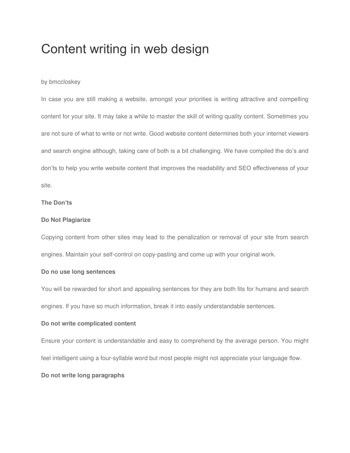 content writing in web design