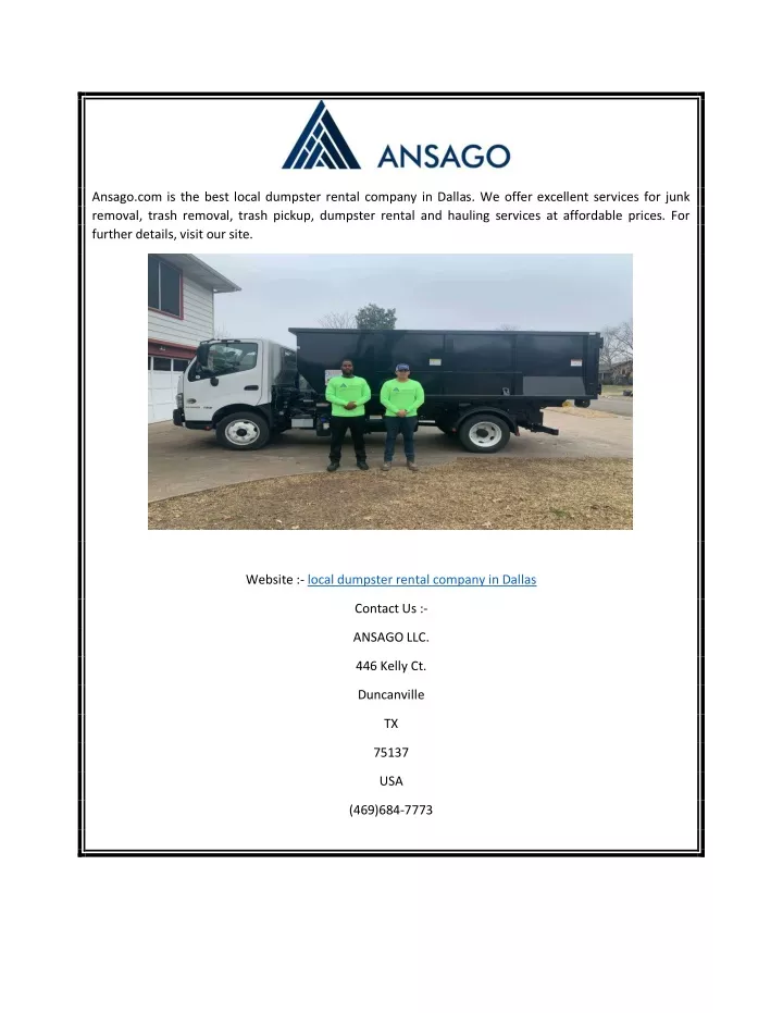 ansago com is the best local dumpster rental