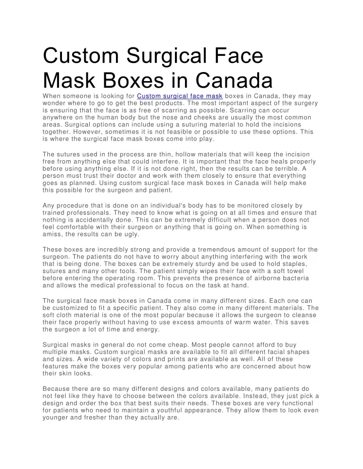 custom surgical face mask boxes in canada when