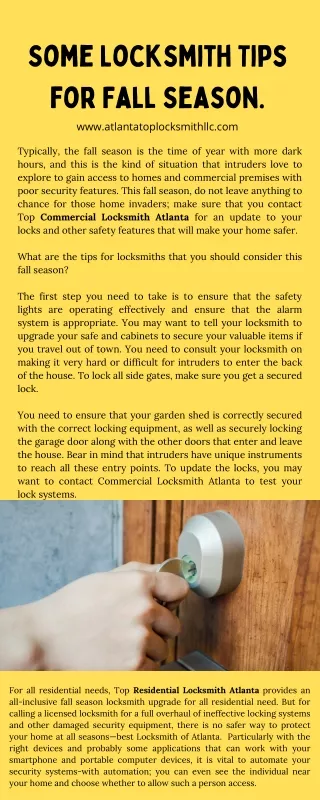 Some Locksmith Tips for Fall Season.
