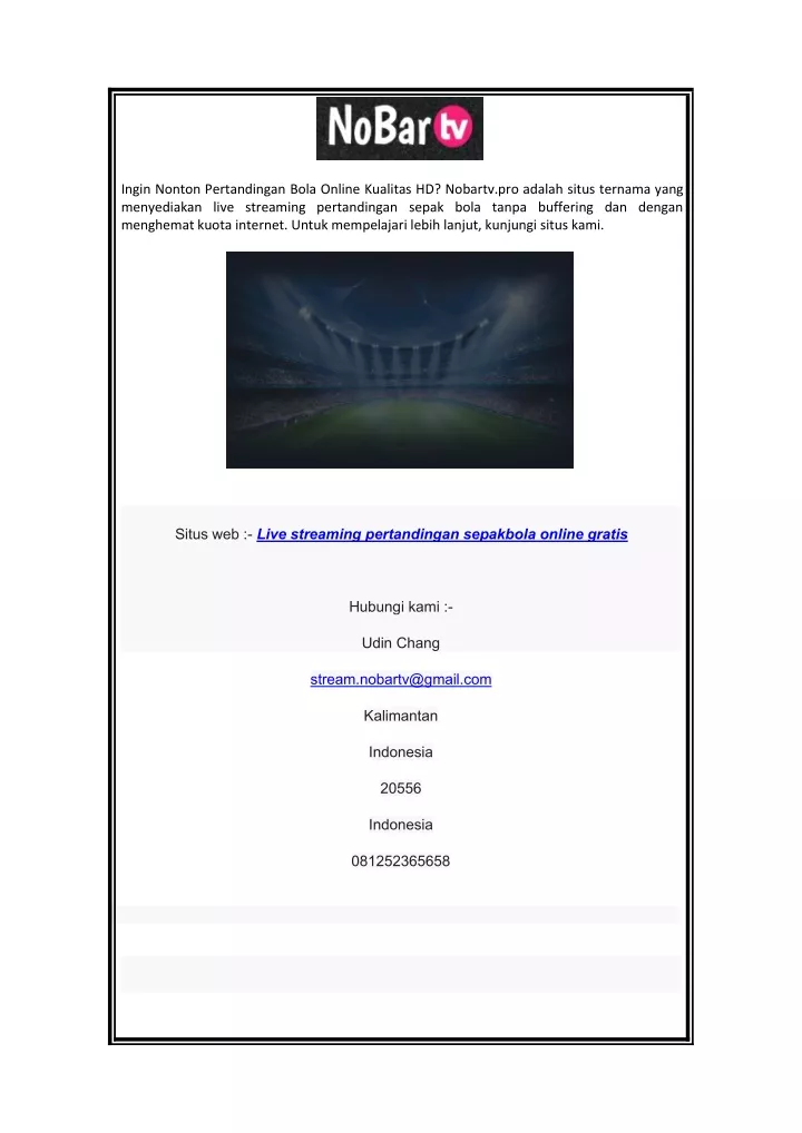 PPT Live Streaming Pertandingan Sepakbola Online Gratis Nobartv pro PPT Live Streaming Pertandingan Sepakbola Online Gratis Nobartv pro