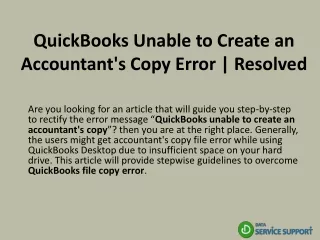 quickbooks unable to create an accountant s copy error resolved