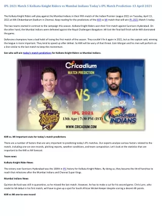 ipl 2021 match 5 kolkata knight riders vs mumbai