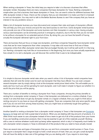 A Quick Guide To 30-Yard Roofing Dumpster Rental in Texas