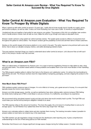 Seller Central At Amazon.com Testimonial - What You Need To Know To Prosper By Orca Digitals