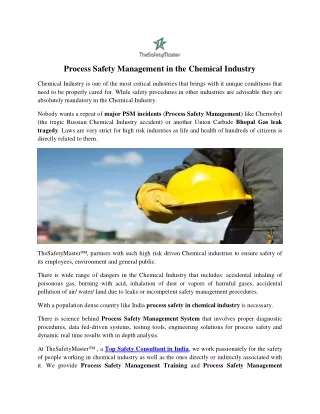 Process Safety Management in the Chemical Industry