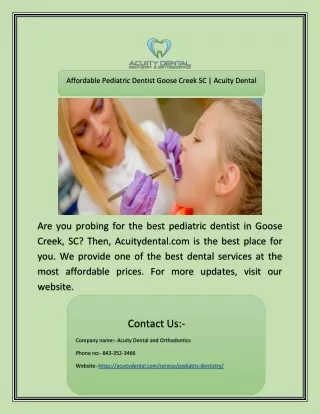 Affordable Pediatric Dentist Goose Creek SC | Acuity Dental