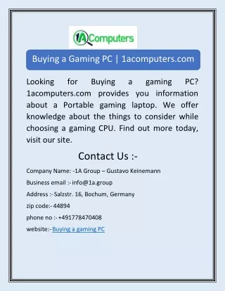Buying a Gaming PC | 1acomputers.com