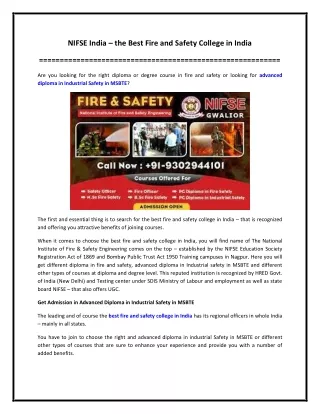 NIFSE India – the Best Fire and Safety College in India