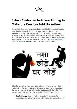 Rehab Centers in India are Aiming to Make the Country Addiction-Free