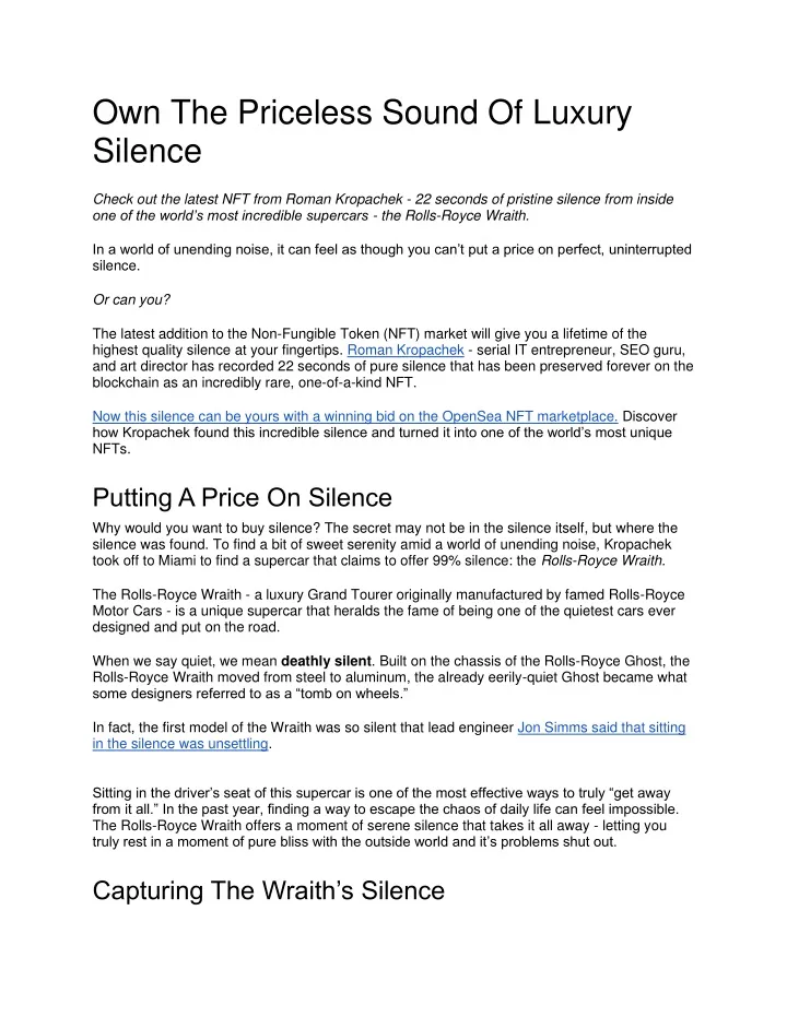 own the priceless sound of luxury silence check