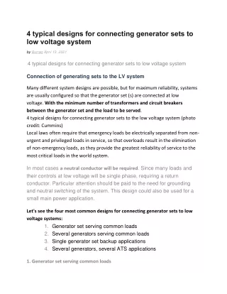 4 typical designs for connecting generator sets