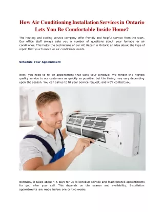 How Air Conditioning Installation Services in Ontario Lets You Be Comfortable Inside Home?