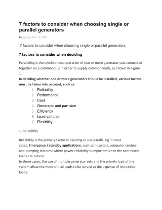 7 factors to consider when choosing single or parallel generators