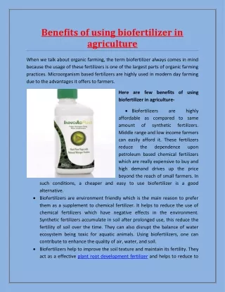 benefits of using biofertilizer in agriculture