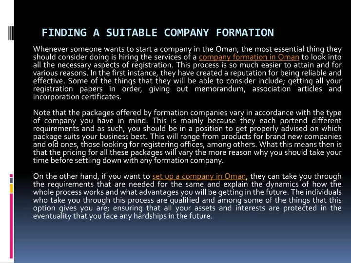 finding a suitable company formation