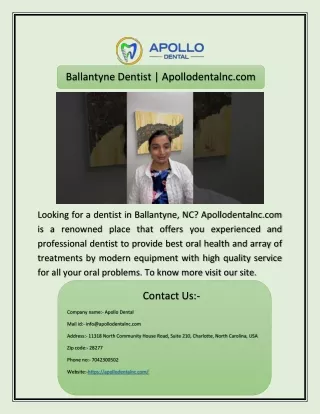 ballantyne dentist apollodentalnc com