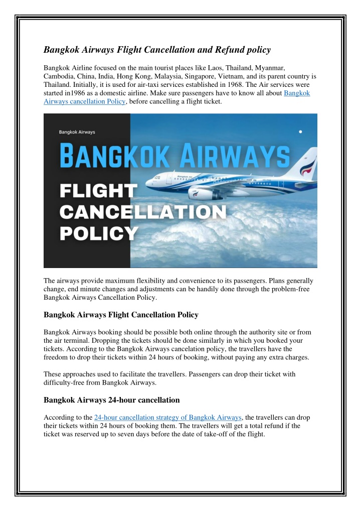 bangkok airways flight cancellation and refund
