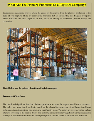 what are the primary functions of a logistics