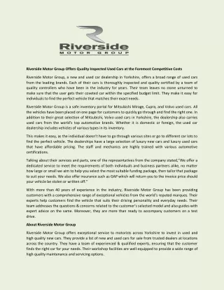 riverside motor group offers quality inspected