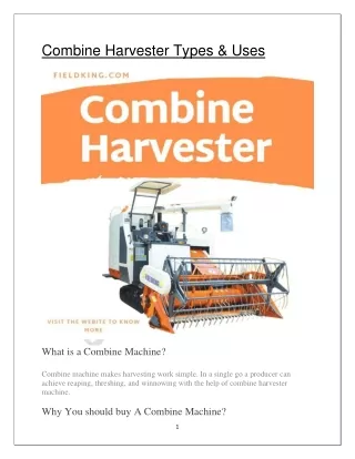Easily to know about Types and Uses of Combine Harvester
