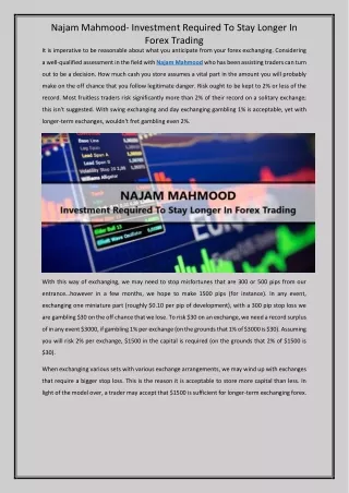 Najam Mahmood- Investment Required To Stay Longer In Forex Trading