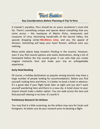 key considerations before planning a trip to peru