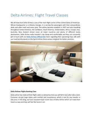 Delta Airlines Flight Travel Classes
