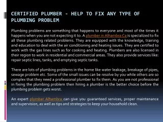 certified plumber help to fix any type of plumbing problem