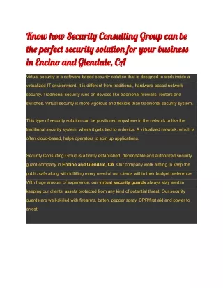 know how securit consultin group ca b th perfec